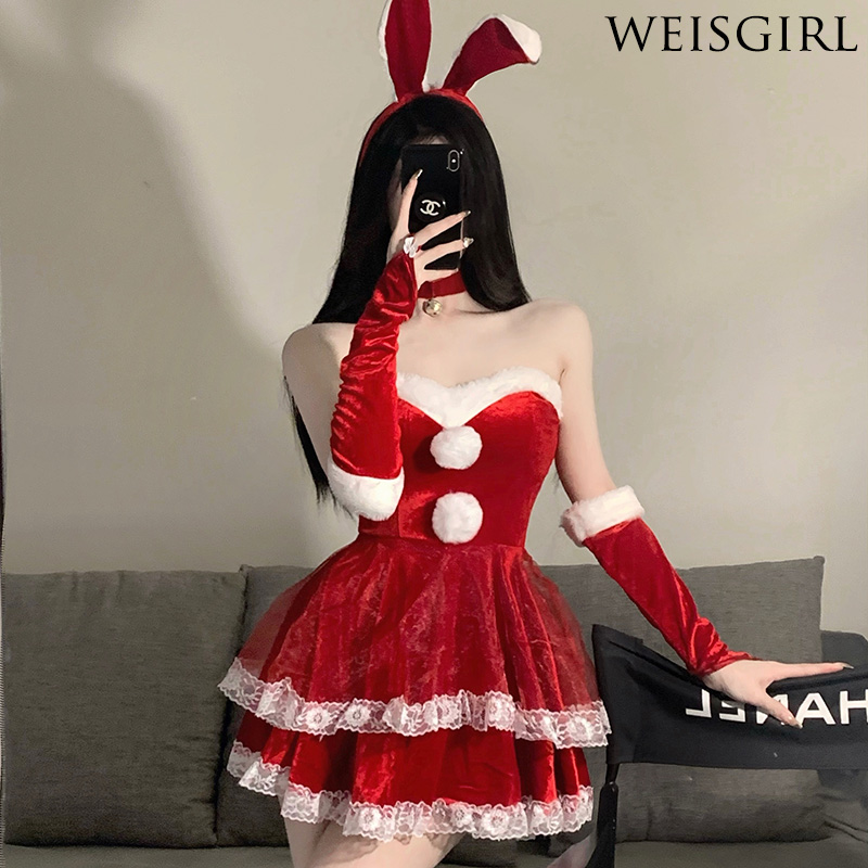 weisgirl性感纯欲女仆制服套装兔女郎cos兔子新年派对麋鹿圣诞装-图0