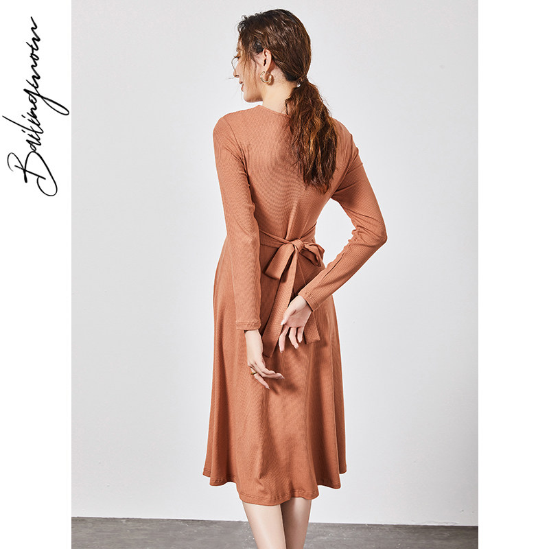 孕妇连衣裙秋装气质长款外出哺乳裙 百伶妈妈连衣裙