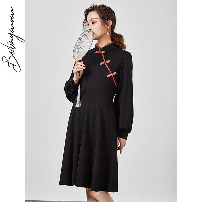 孕妇装秋装中国风改良孕妇连衣裙 百伶妈妈连衣裙