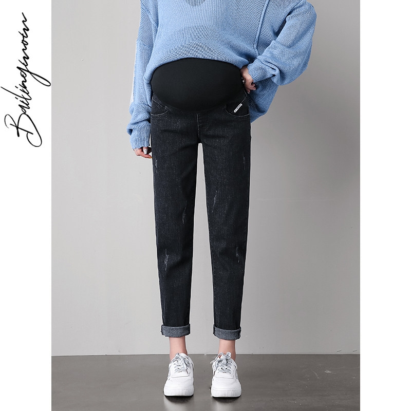 秋季外穿宽松老爹潮妈九分孕妇裤子 百伶妈妈孕妇直筒裤