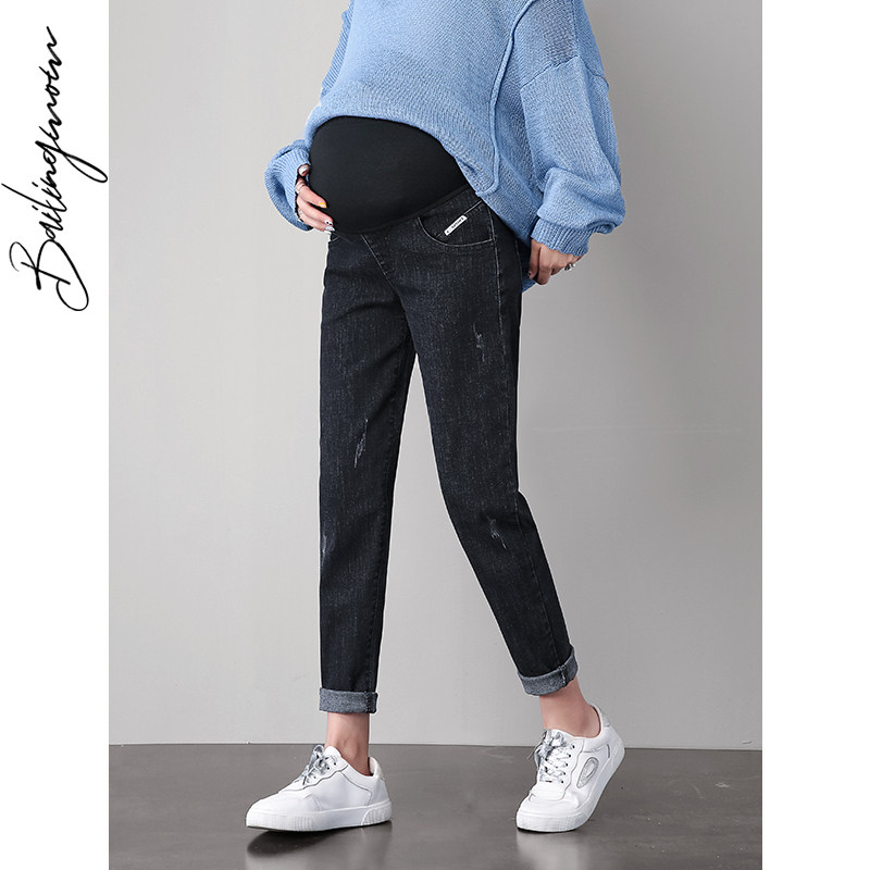 秋季外穿宽松老爹潮妈九分孕妇裤子 百伶妈妈孕妇直筒裤