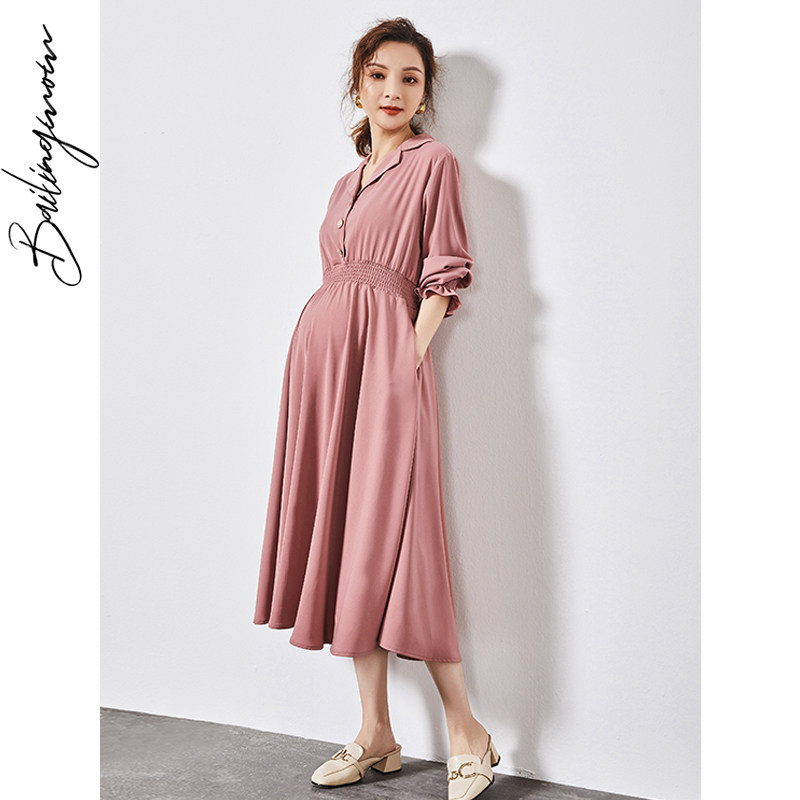 孕妇秋装外出洋气时尚上衣连衣裙 百伶妈妈连衣裙