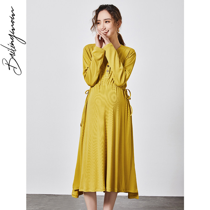 孕妇秋冬不显怀孕妇装外出连衣裙 百伶妈妈连衣裙