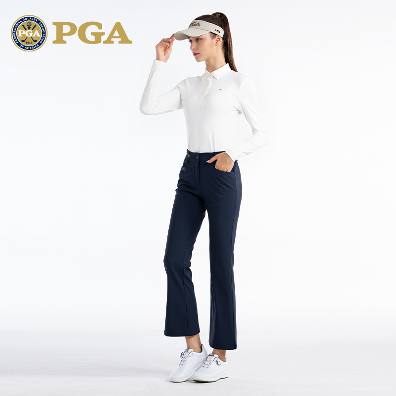 美国PGA高尔夫裤子女长裤喇叭小开叉裤脚弹力腰头夏季显瘦女装裤