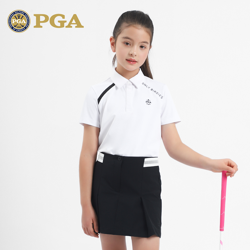 美国PGA 儿童高尔夫服装新款女童短袖T恤青少年上衣夏秋童装 - 图0