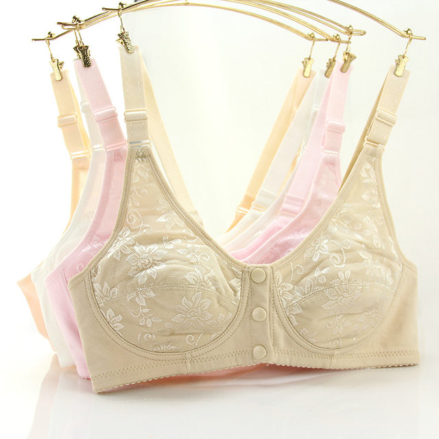 Mother's front button pure cotton push-up bra for middle-aged and elderly people