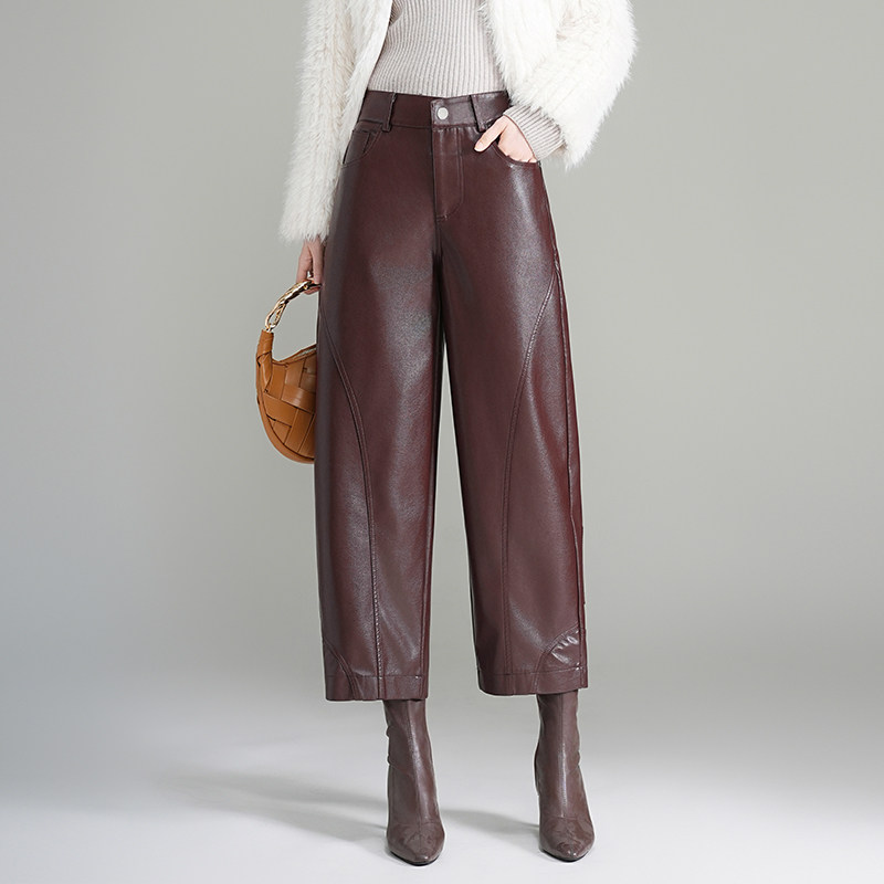 时尚弯刀裤女皮裤秋冬2025新款高腰洋气香蕉裤宽松显瘦九分休闲裤,淘宝优惠券,粉丝福利购,淘宝优惠卷