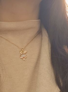 项链女爆款韩式设计轻奢小众锁骨链简约复古时尚镶砖兔子钛钢配饰