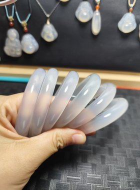 白月光天然玛瑙玉髓手镯正圈高冰透起刚光有纹路手环带证书促销