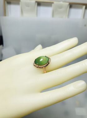 碧玉苹果绿【微猫眼】戒指925银镶嵌活扣女款