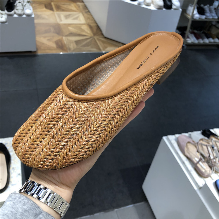 现韩国东大门女鞋2024春夏新韩版简约藤草编织圆头中口平底半拖鞋,淘宝优惠券,粉丝福利购,淘宝优惠卷