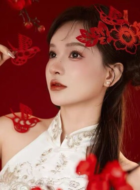 新中式旗袍发簪子女中国风玉兰花步摇红色流苏盘发头饰发饰新年