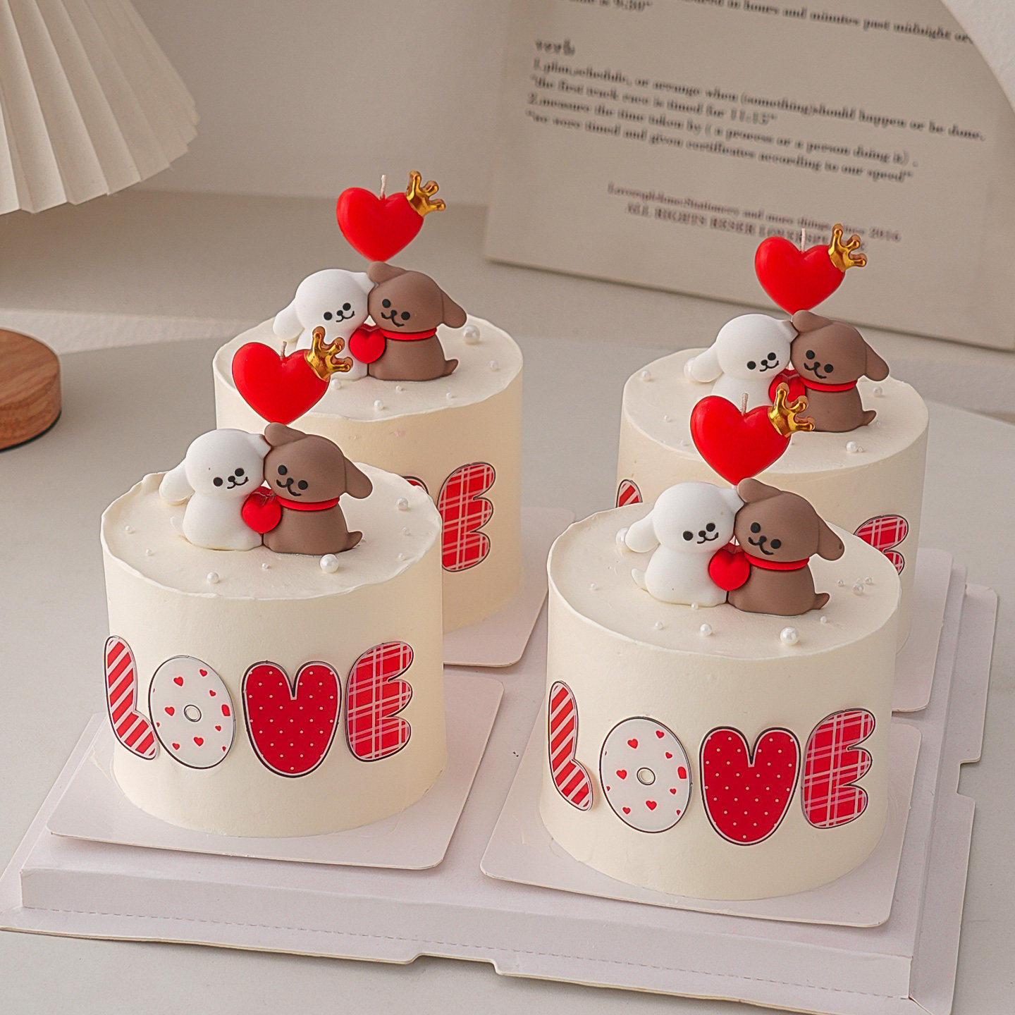 214情人节蛋糕装饰贴贴线条小狗摆件爱心LOVE亚克力蜡烛装扮插件,淘宝优惠券,粉丝福利购,淘宝优惠卷