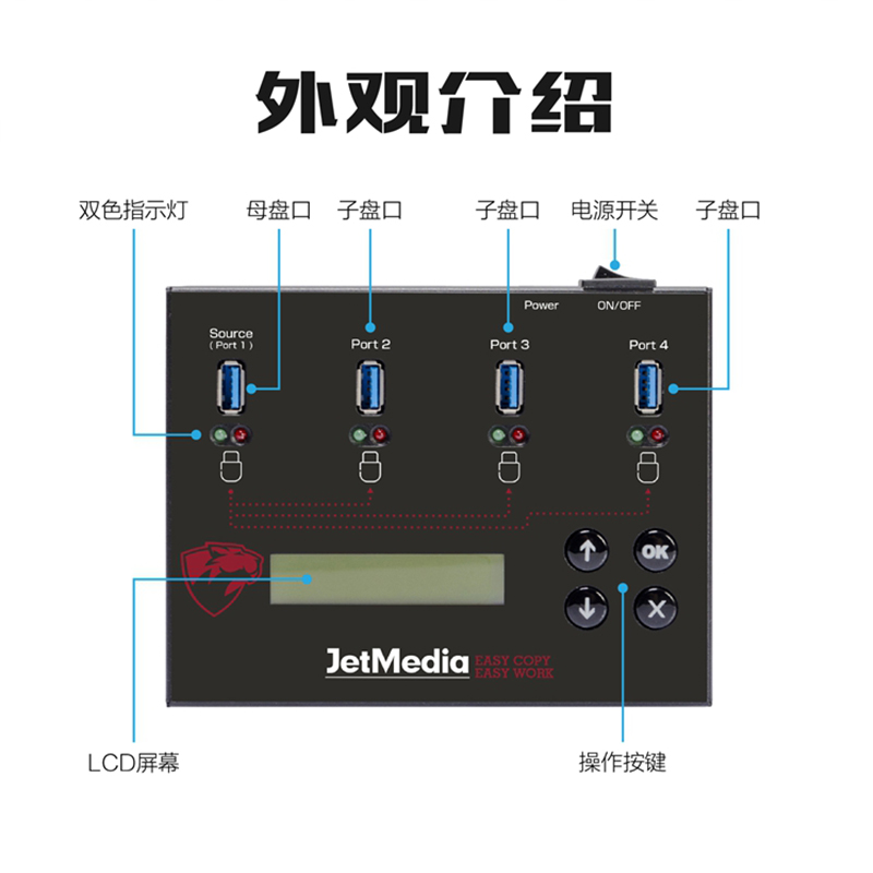 捷美 AU100 高速USB3.1拷贝机1托3USB NVMe M.2 MSATA SSD拷贝机 - 图2