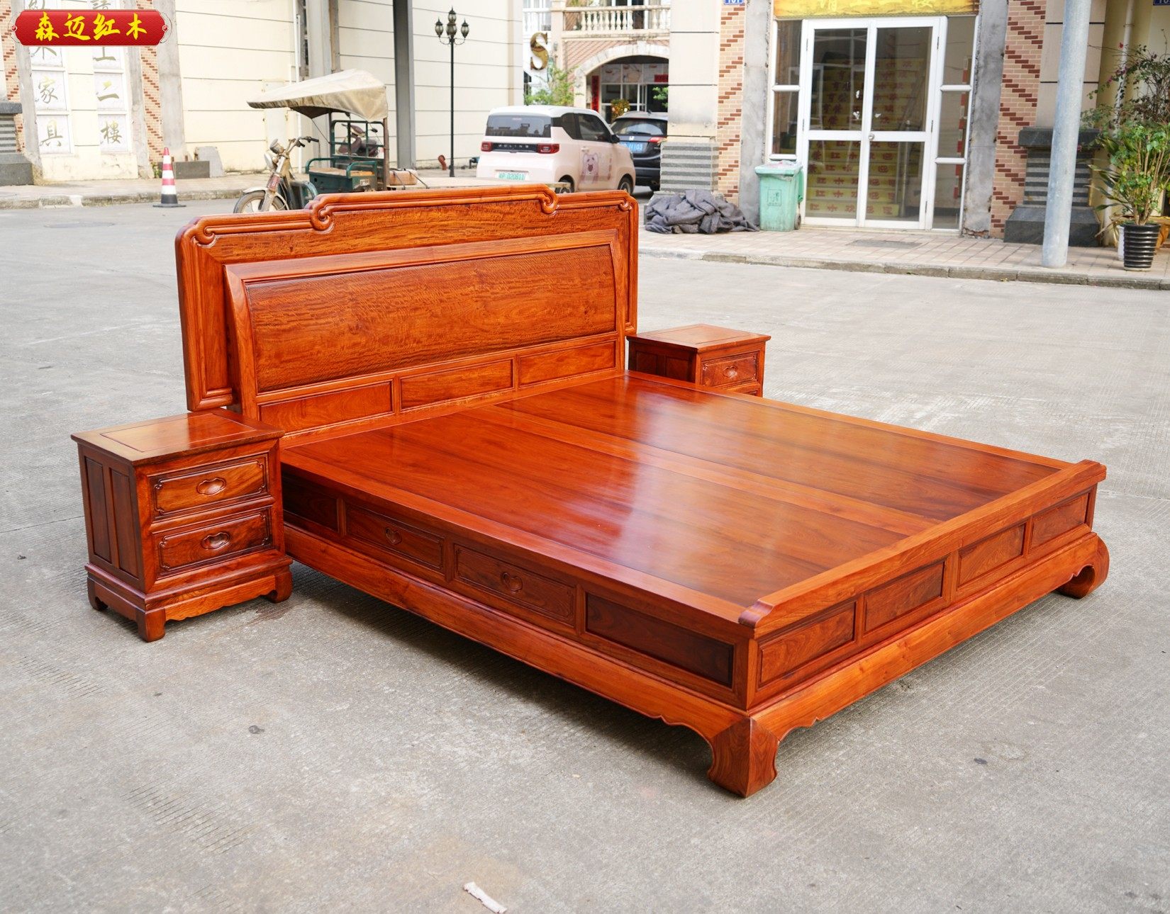 缅甸花梨红木床五福大果紫檀古典榫卯结构加厚独板高档实木原木,淘宝优惠券,粉丝福利购,淘宝优惠卷