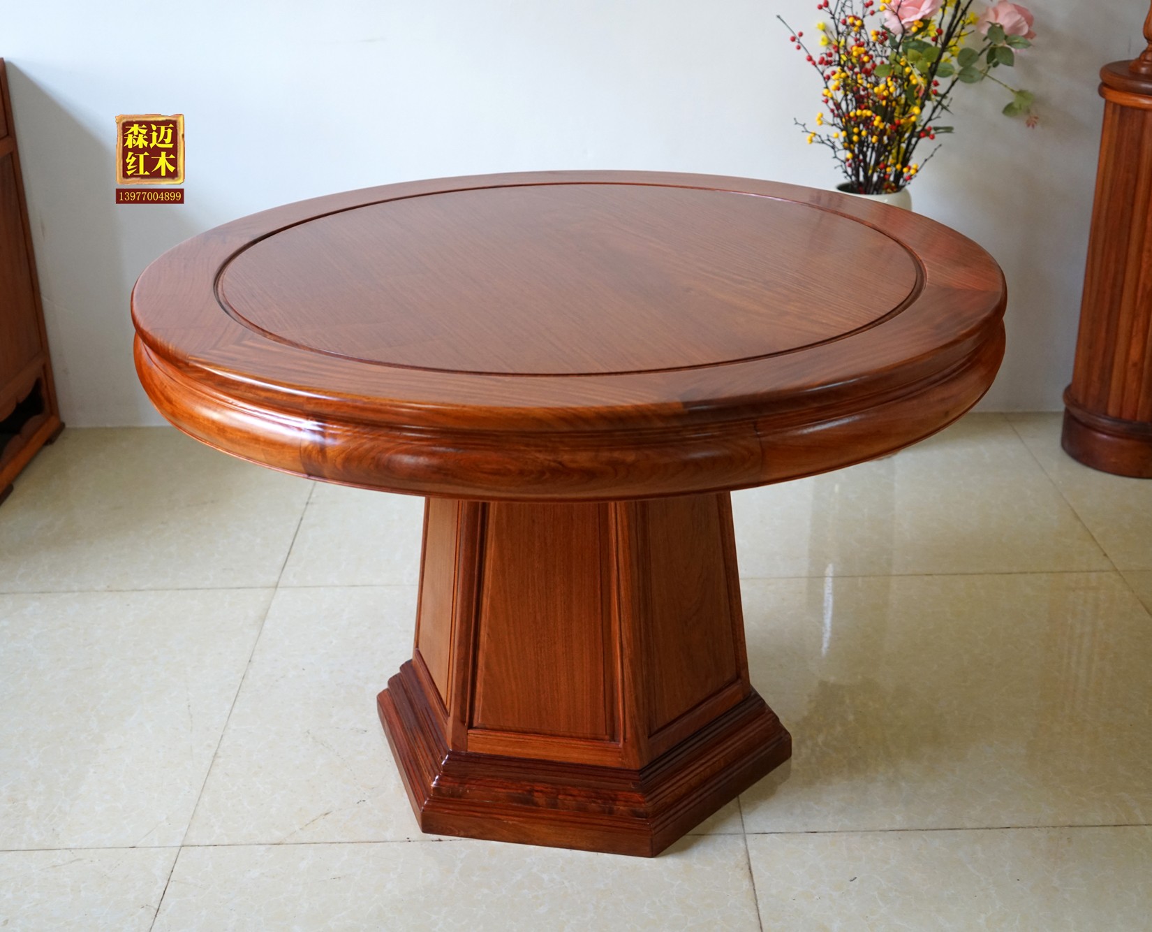 新款缅甸花梨红木餐桌大果紫檀加厚独板一桌六椅明式品质古典奢华