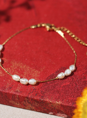 巴黎LITCHI正品天然珍珠显白气质时尚百搭三颗珍珠串联项链手链