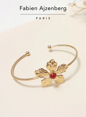 巴黎Fabien Ajzenberg代购Laurine大花朵天然石白母贝螺旋纹手镯