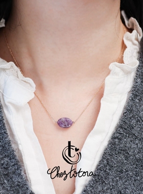 Chez Totora法国正品紫水晶红玉髓天河石彩色天然石圆吊坠项链