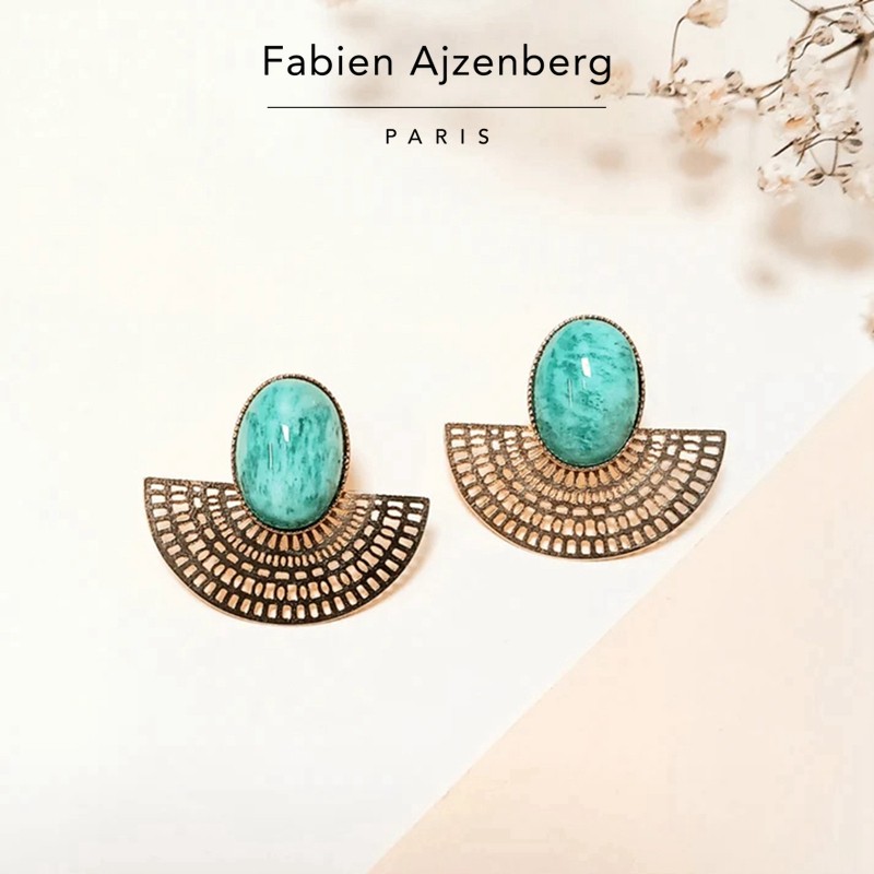 巴黎Fabien Ajzenberg代购Azteque镂空扇形白母贝天然石气质耳钉,淘宝优惠券,粉丝福利购,淘宝优惠卷