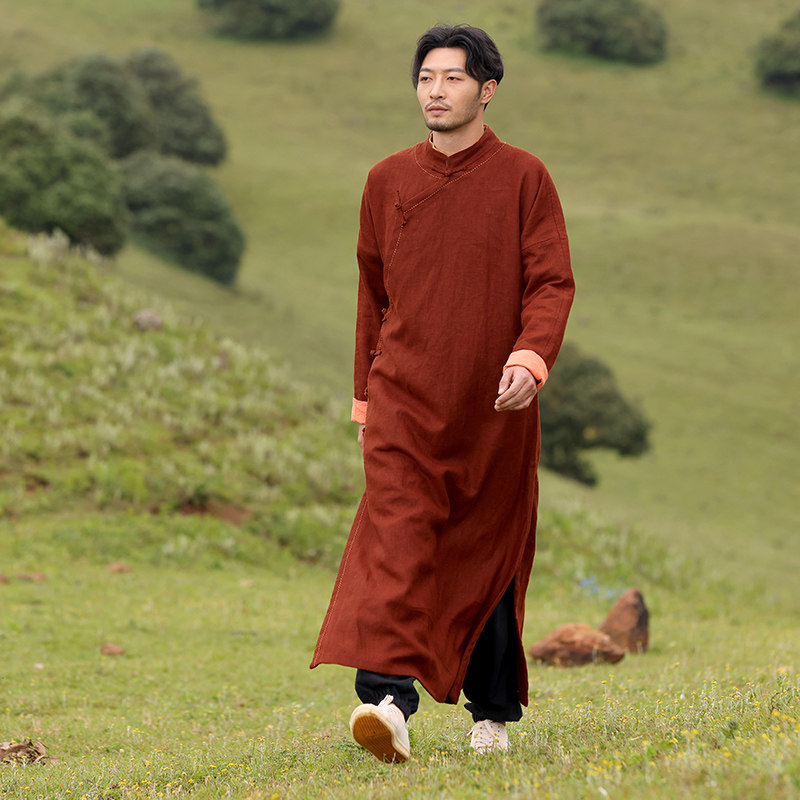 楠中国风禅意男装国潮春季全麻唐装上衣长袍苎麻盘扣立领大褂鹤野,淘宝优惠券,粉丝福利购,淘宝优惠卷