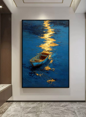一帆风顺客厅立体手绘油画轻奢高级感入户正对面玄关装饰画挂画
