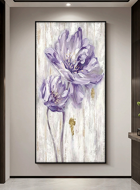花开富贵客厅纯手绘油画轻奢玄关装饰画卧室挂画高级感立体肌理画
