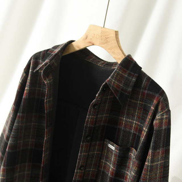 Women's velvet shirt jacket winter one-piece velvet plaid shirt