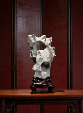 纯天然太湖石奇石文房雅器清供摆件高档苏工底座造型装饰禅意原石