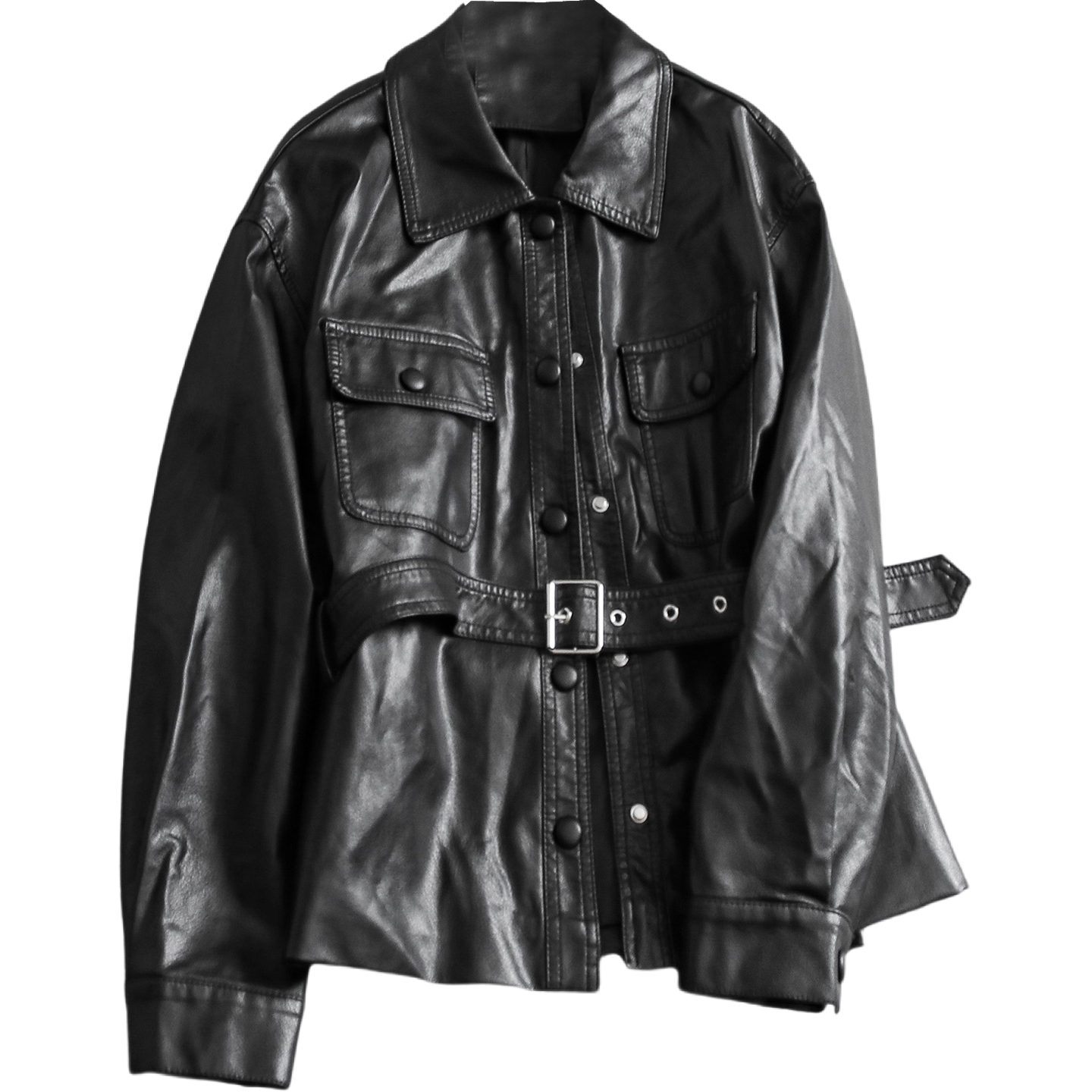 酷飒有型显瘦显高可调节腰带收腰气质翻领长袖夹克外套女皮衣M713,淘宝优惠券,粉丝福利购,淘宝优惠卷