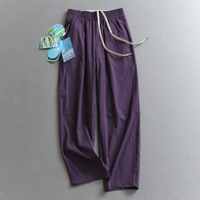 ຊາ Polyphenol ຢາກັນຍຸງ Elastic Waist Solid Color Nine-Point Casual Pants