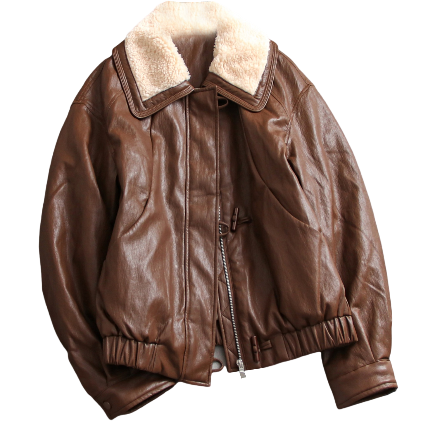 甄选大朵绒毛绒翻领牛角扣环保皮衣夹克外套加厚保暖女羽绒服M332 - 图3