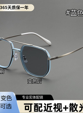 痞帅飞行员双梁大框变色眼镜