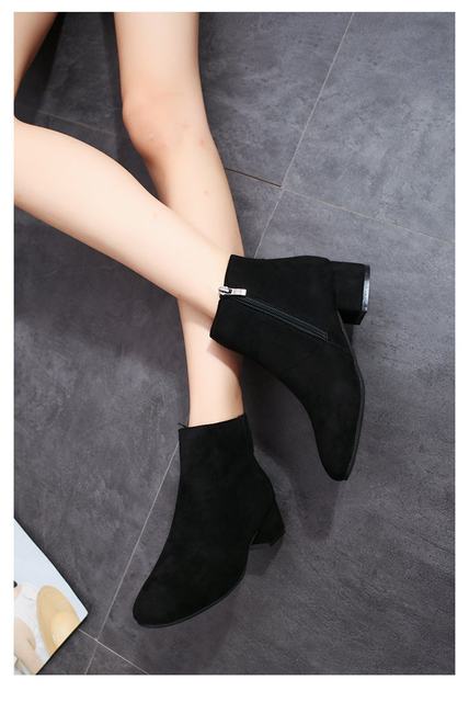 2019 new autumn medium heel thick heel suede women's shoes