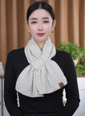 针织麻花围巾女秋冬保暖2025新款红色时尚洋气防寒羊毛护颈围脖女