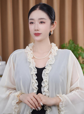 木耳边雪纺防晒开衫女夏季薄款2026新款空调房洋气坎肩披肩女外搭