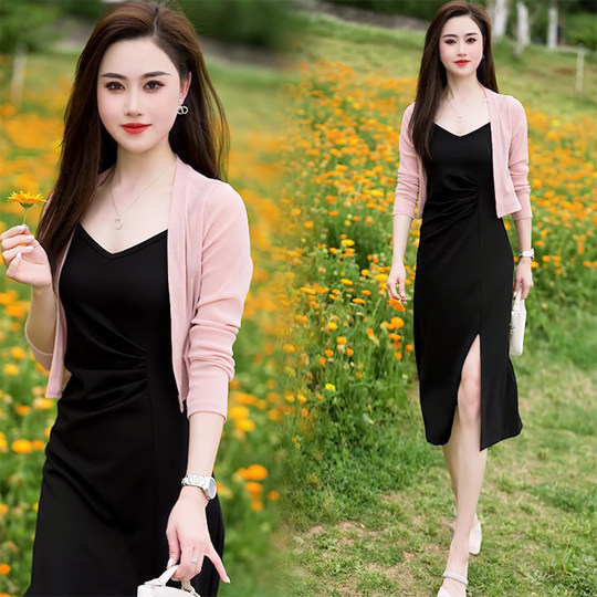 配吊带裙的上衣外搭罩开衫女夏季大码洋气百搭短款网纱外套小坎肩