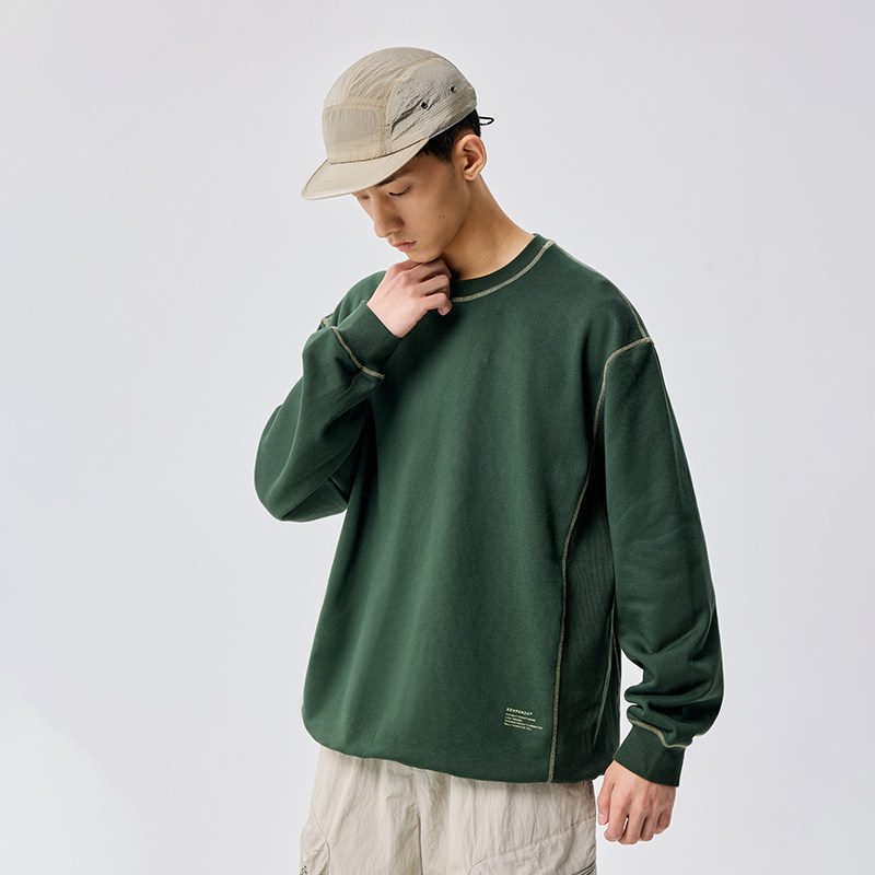 BENPANDA撞色明线分割圆领卫衣男运动保暖印花长袖拼接廓形套头衫,淘宝优惠券,粉丝福利购,淘宝优惠卷