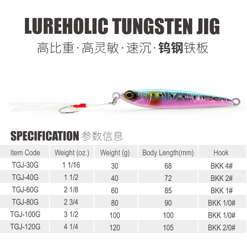 Lureholic 钨钢铁板 30g~120g钨鱼高比重超远投速沉 海钓路亚饵,淘宝优惠券,粉丝福利购,淘宝优惠卷