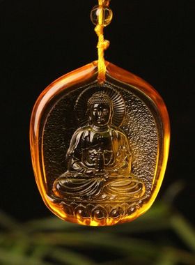 琉璃黄财神观音吊坠弥勒佛挂件药师佛项链男女长款毛衣链