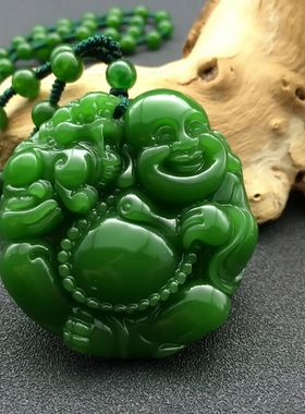 仿和田碧玉弥勒佛项链玉佛吊坠