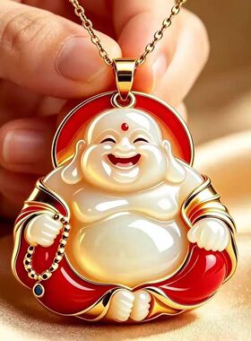 新中式彩绘莲心笑佛保佑吊坠