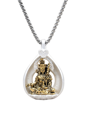 藏式民族风复古做旧合金镀银菩提叶佛像吊坠男女挂件长款项链