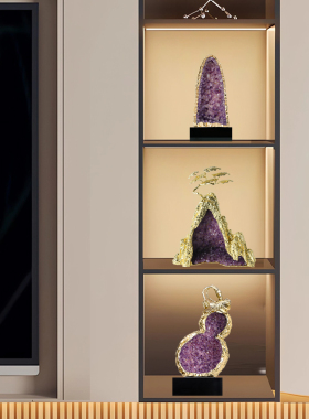 轻奢招财日照金山紫水晶洞摆件