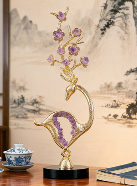 紫水晶福鹿招财桌面摆件