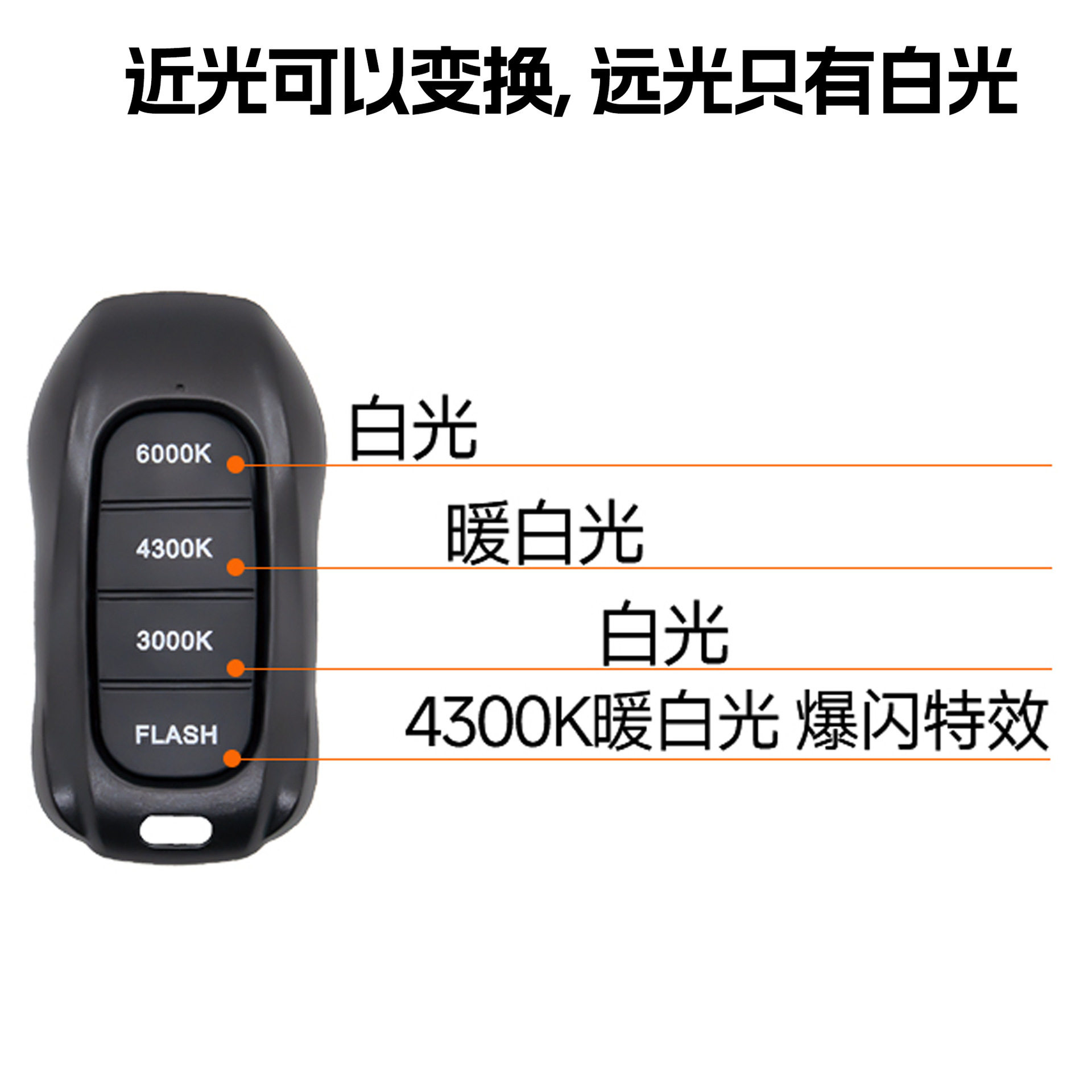 遥控三色LED大灯带爆闪遥控器H4H7H11led车灯大功率头灯无损安装 - 图1