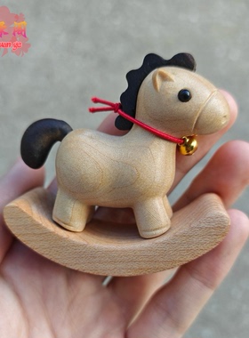 枫木实木马上有钱摆件马年生肖装饰品手把件文玩桌面创意生日礼物