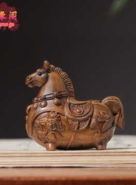 崖柏木雕唐马摆件马上有钱本命年生肖马手把件家居工艺送礼工艺品