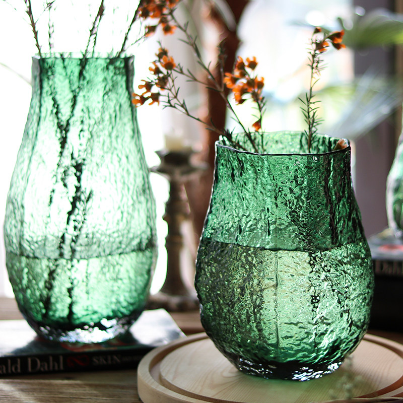 不规则玻璃花瓶绿色透明插花瓶子ins风小花器茶几餐桌清新摆件,淘宝优惠券,粉丝福利购,淘宝优惠卷