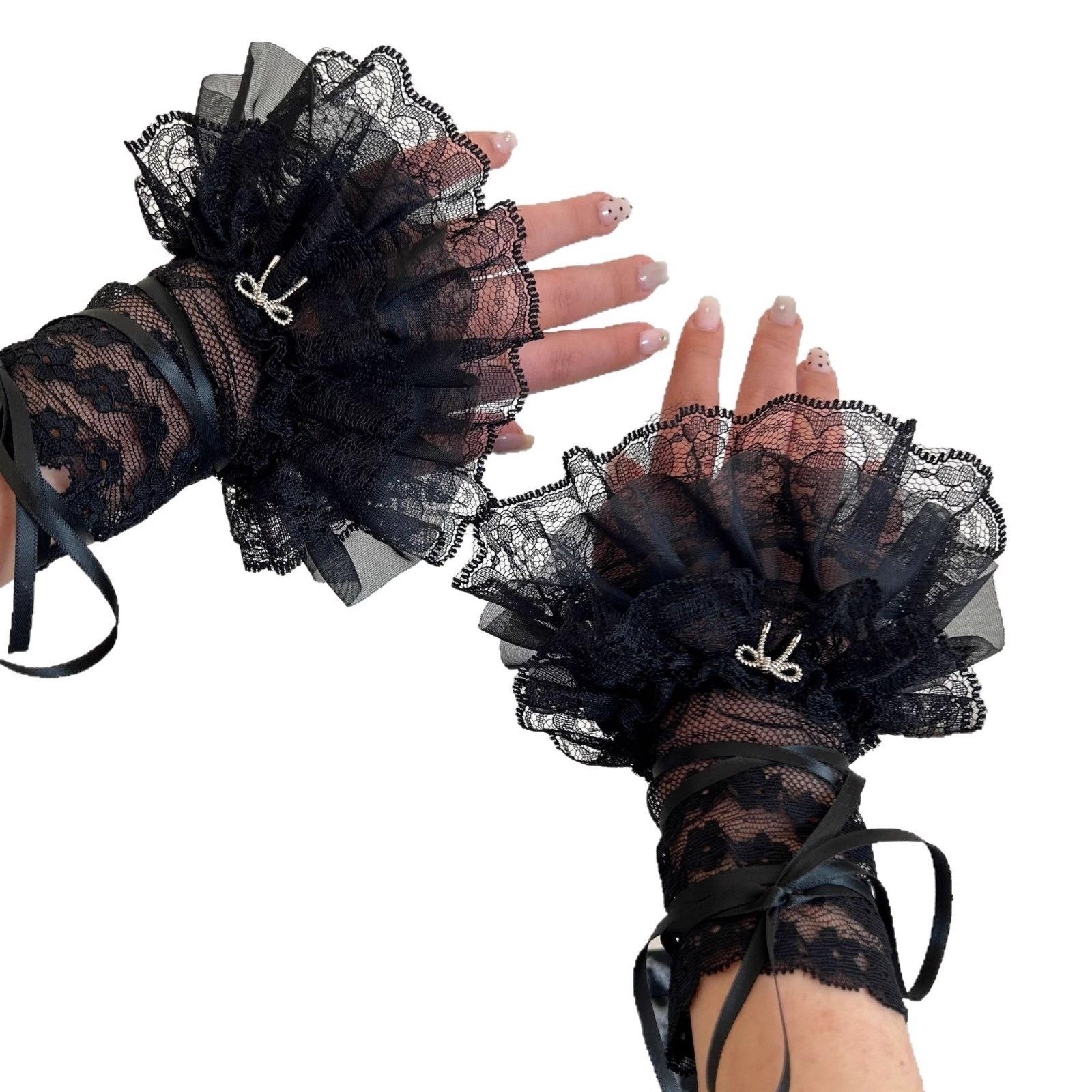 手袖Y2K洛丽塔芭蕾风蕾丝少女绑带装饰袖套亚文化小众百搭袖套女,淘宝优惠券,粉丝福利购,淘宝优惠卷